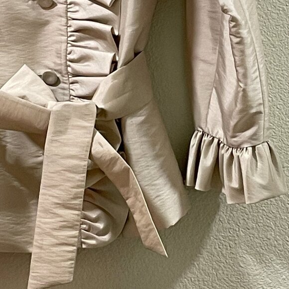 CALVIN KLEIN Dinner Jacket Long Sleeve Ruffle Button Down Texture Satin, Cream-M - Picture 3 of 9